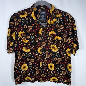 Super Massive Shirt Men's XL Sunflower Harvest Short Sleeve Loop Collar Crop Fit